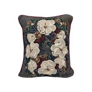 Glynda Turley Tapestry Throw Pillow 90s Magnolia Floral Burgundy Southern 12x14